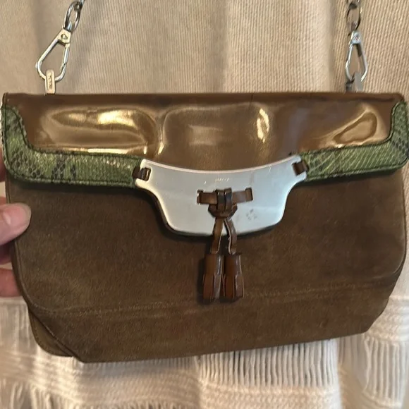 Prada Brown and Green Suede Women's Bag - Picture 1 of 10